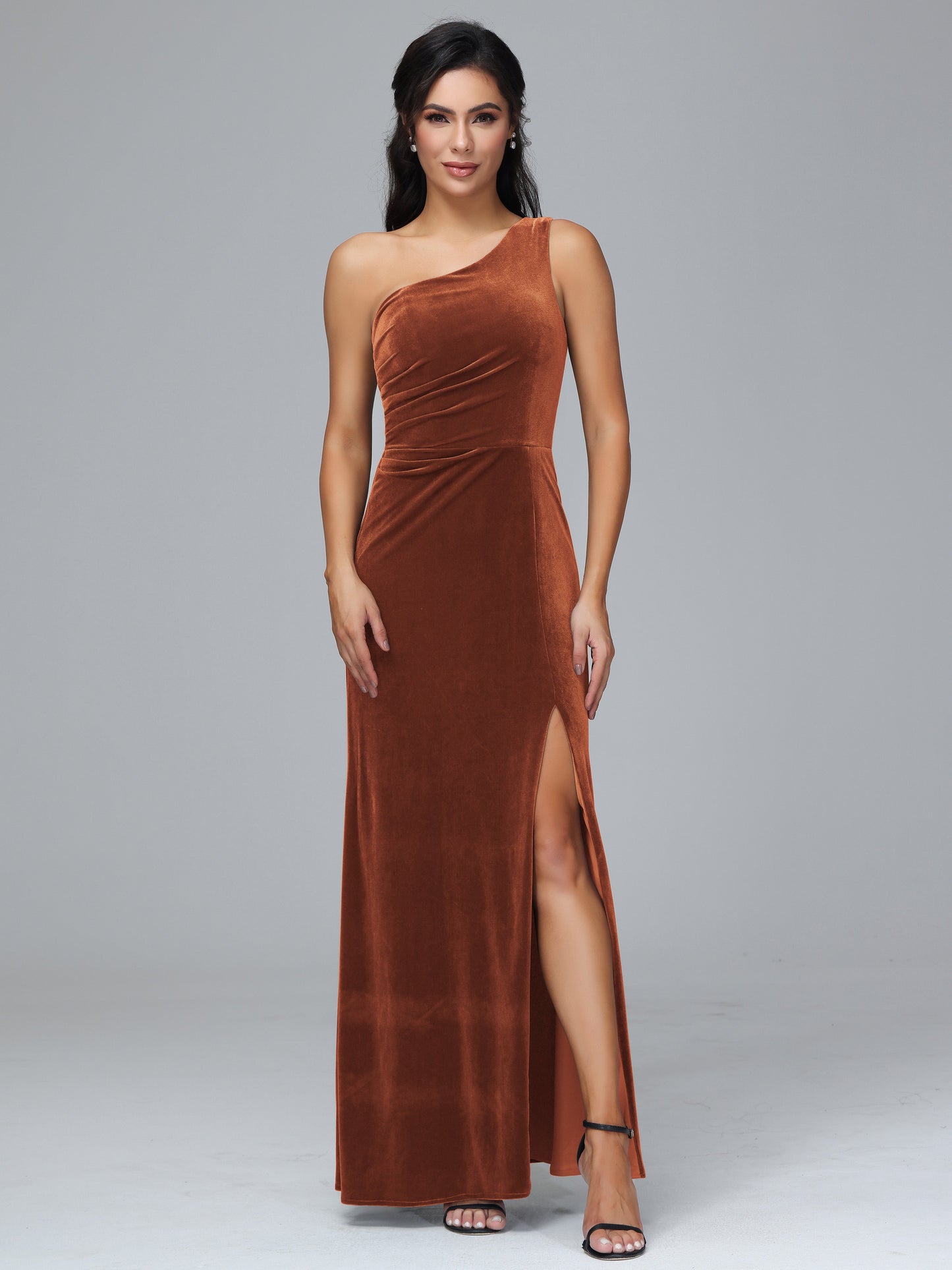 One Shoulder With Slit Velvet Bridesmaid Dress