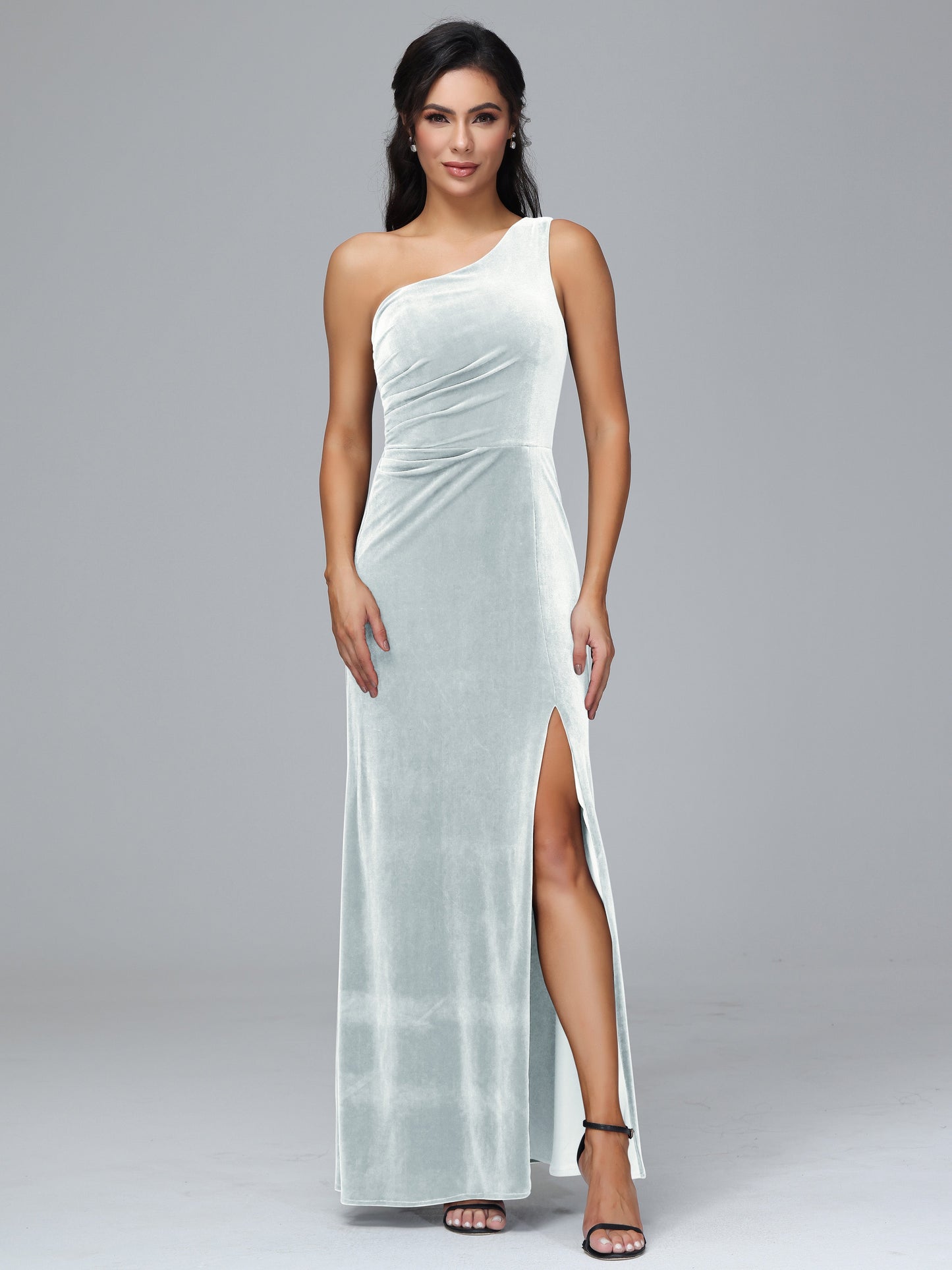 One Shoulder With Slit Velvet Bridesmaid Dress