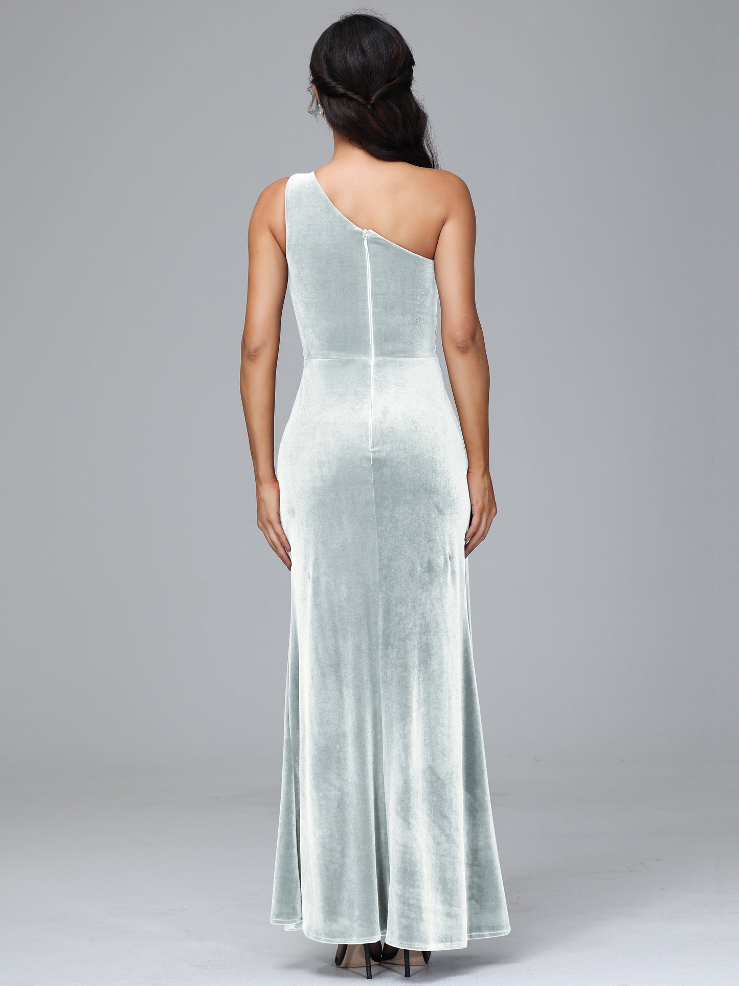 One Shoulder With Slit Velvet Bridesmaid Dress
