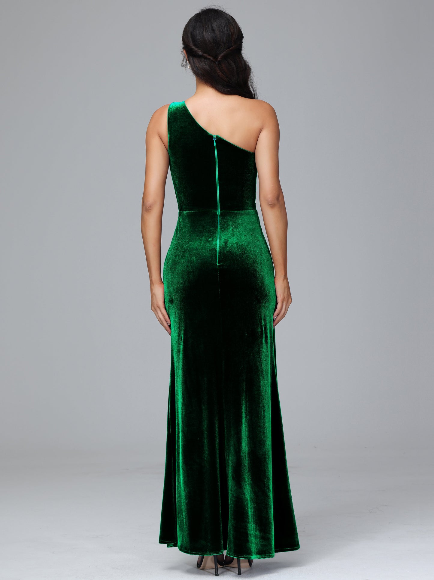 One Shoulder With Slit Plus Size Velvet Bridesmaid Dress