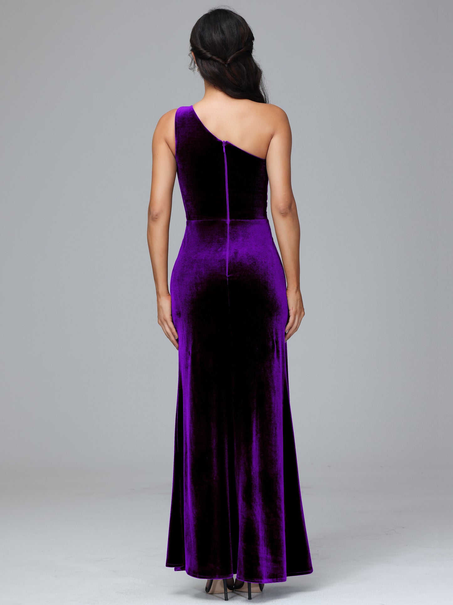 One Shoulder With Slit Velvet Bridesmaid Dress