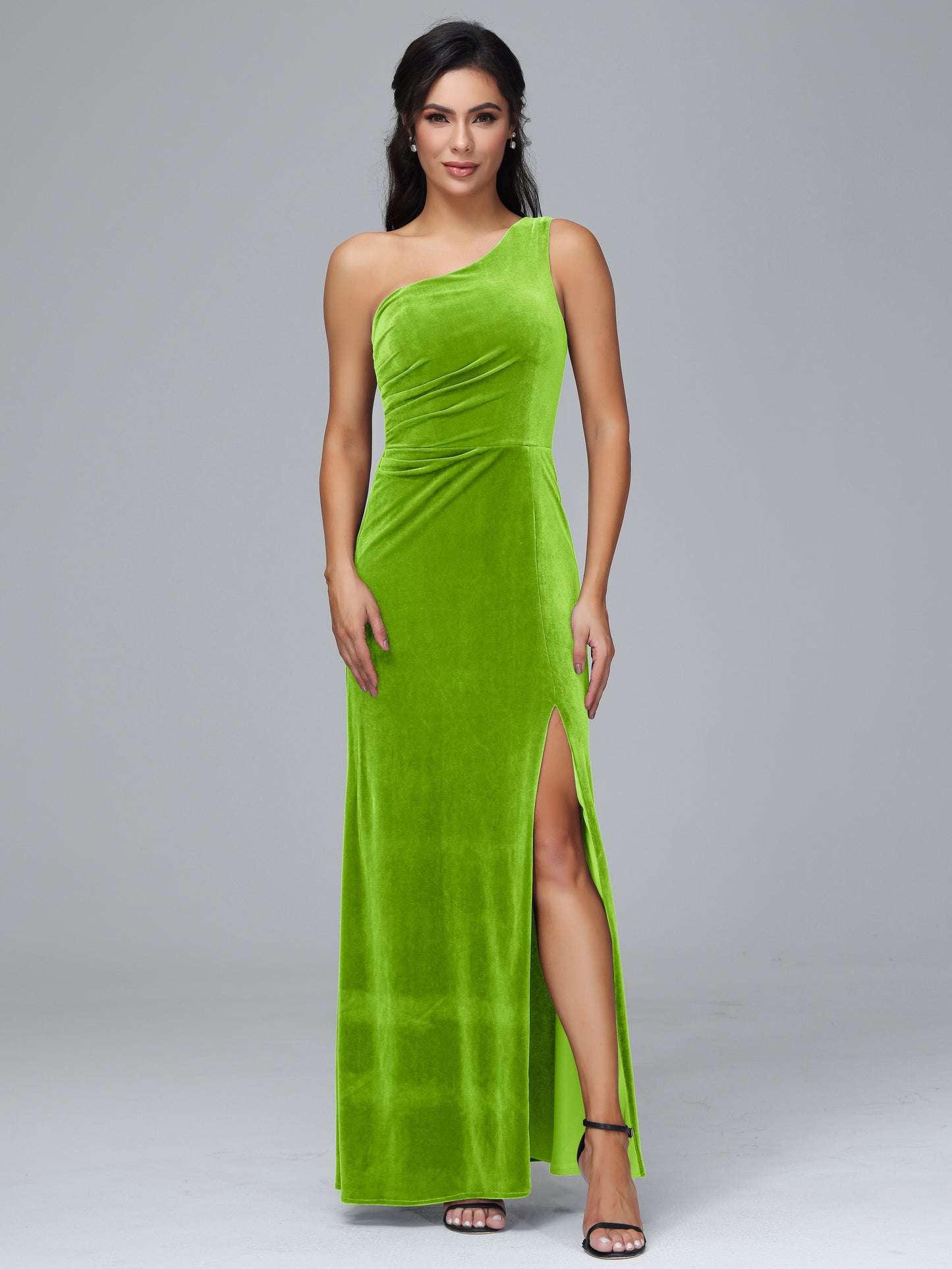 One Shoulder With Slit Velvet Bridesmaid Dress