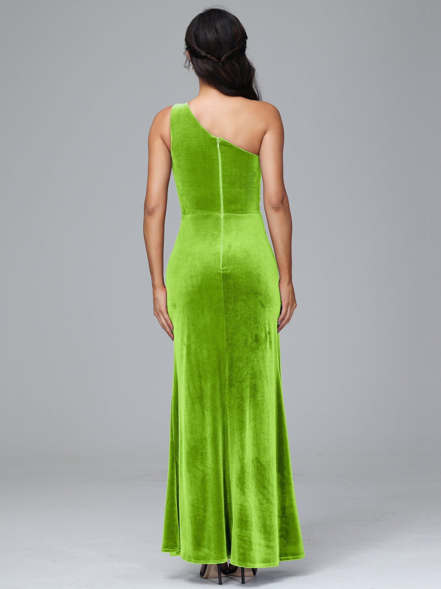 One Shoulder With Slit Velvet Bridesmaid Dress