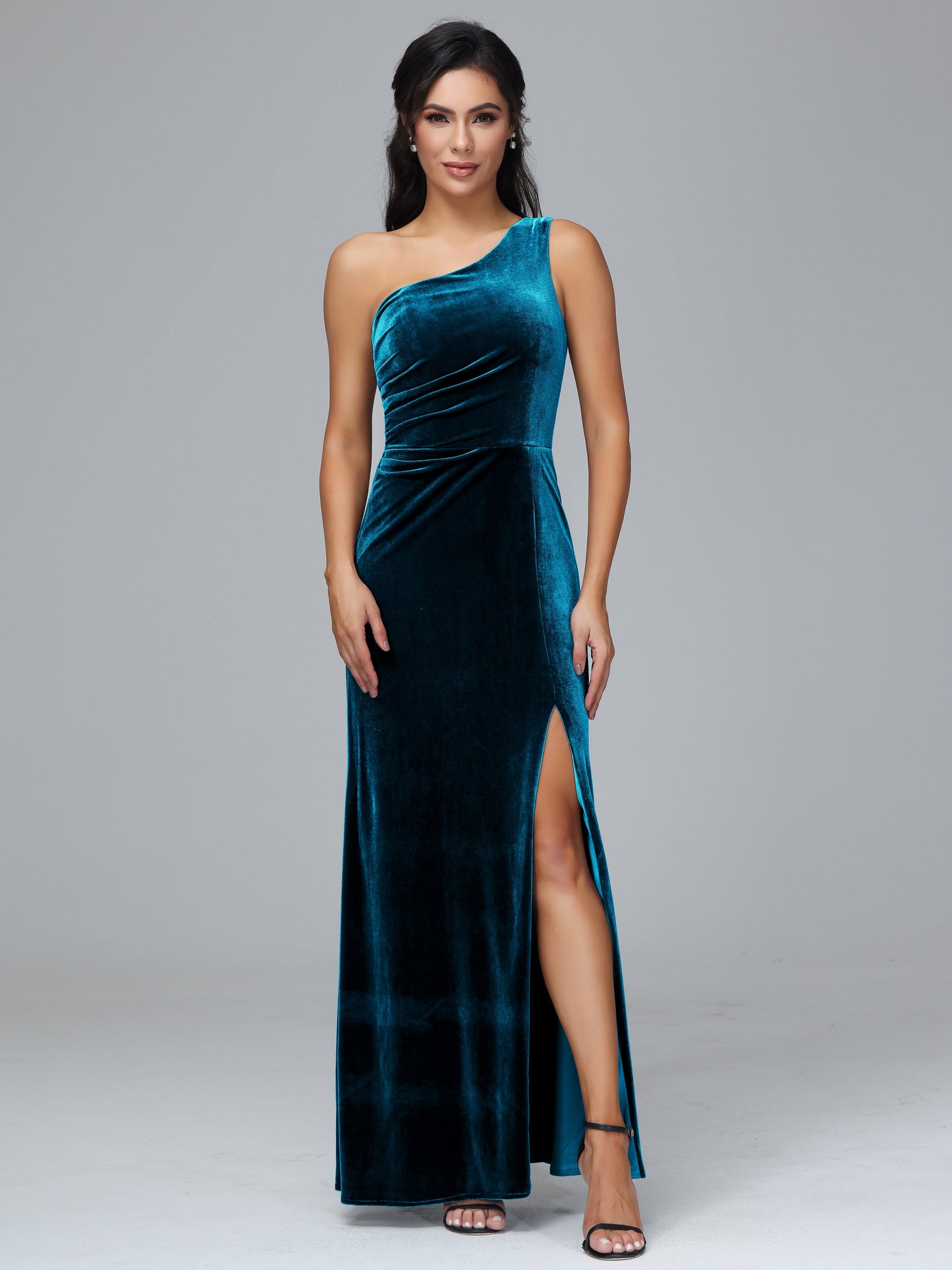One Shoulder With Slit Velvet Bridesmaid Dress