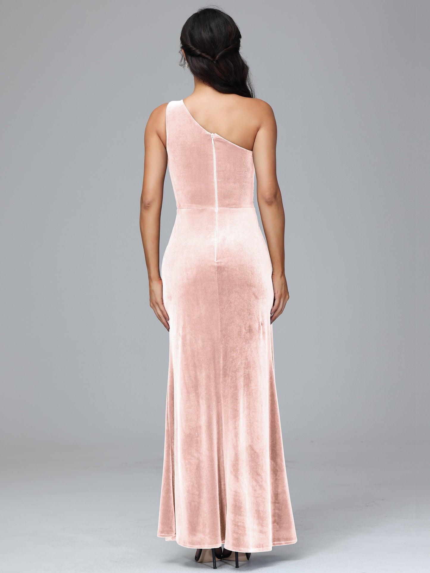 One Shoulder With Slit Velvet Bridesmaid Dress