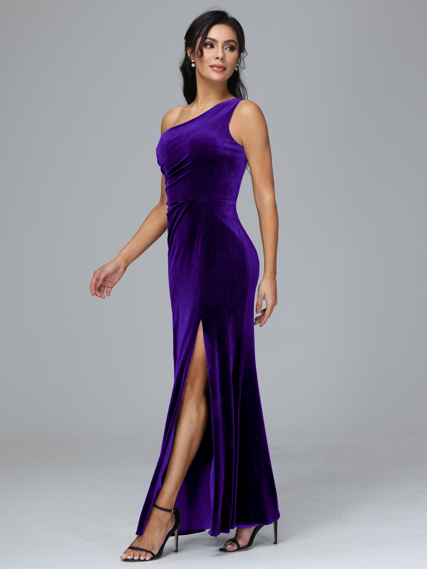 One Shoulder With Slit Velvet Bridesmaid Dress