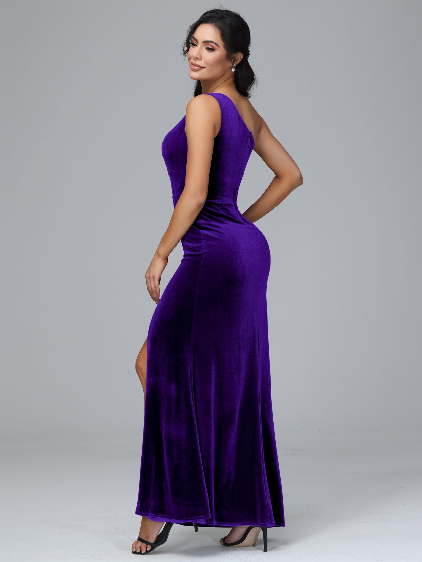 One Shoulder With Slit Velvet Bridesmaid Dress