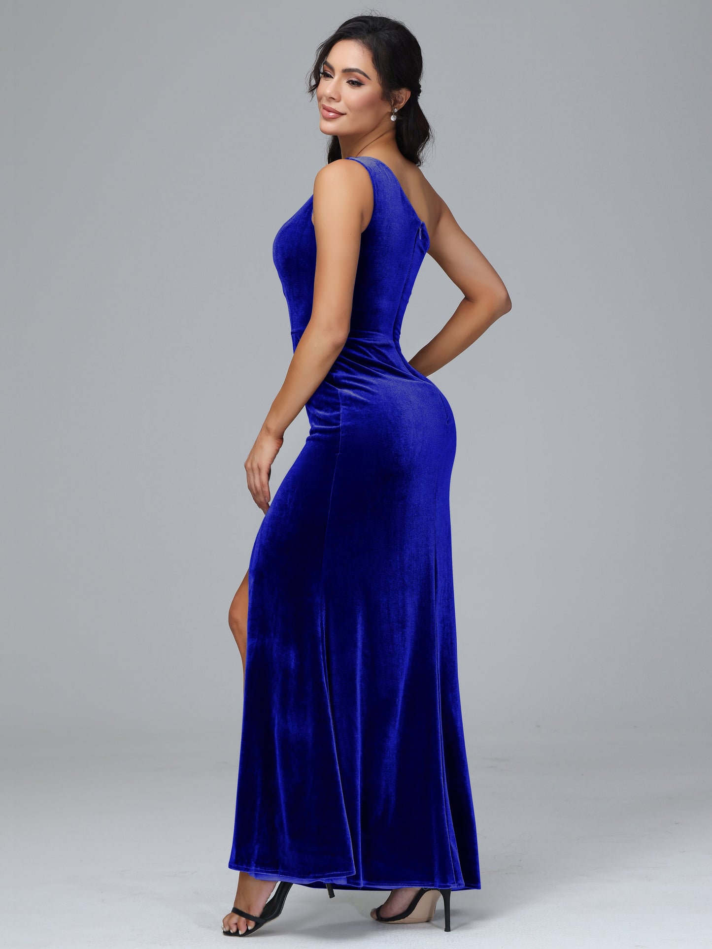 One Shoulder With Slit Velvet Bridesmaid Dress