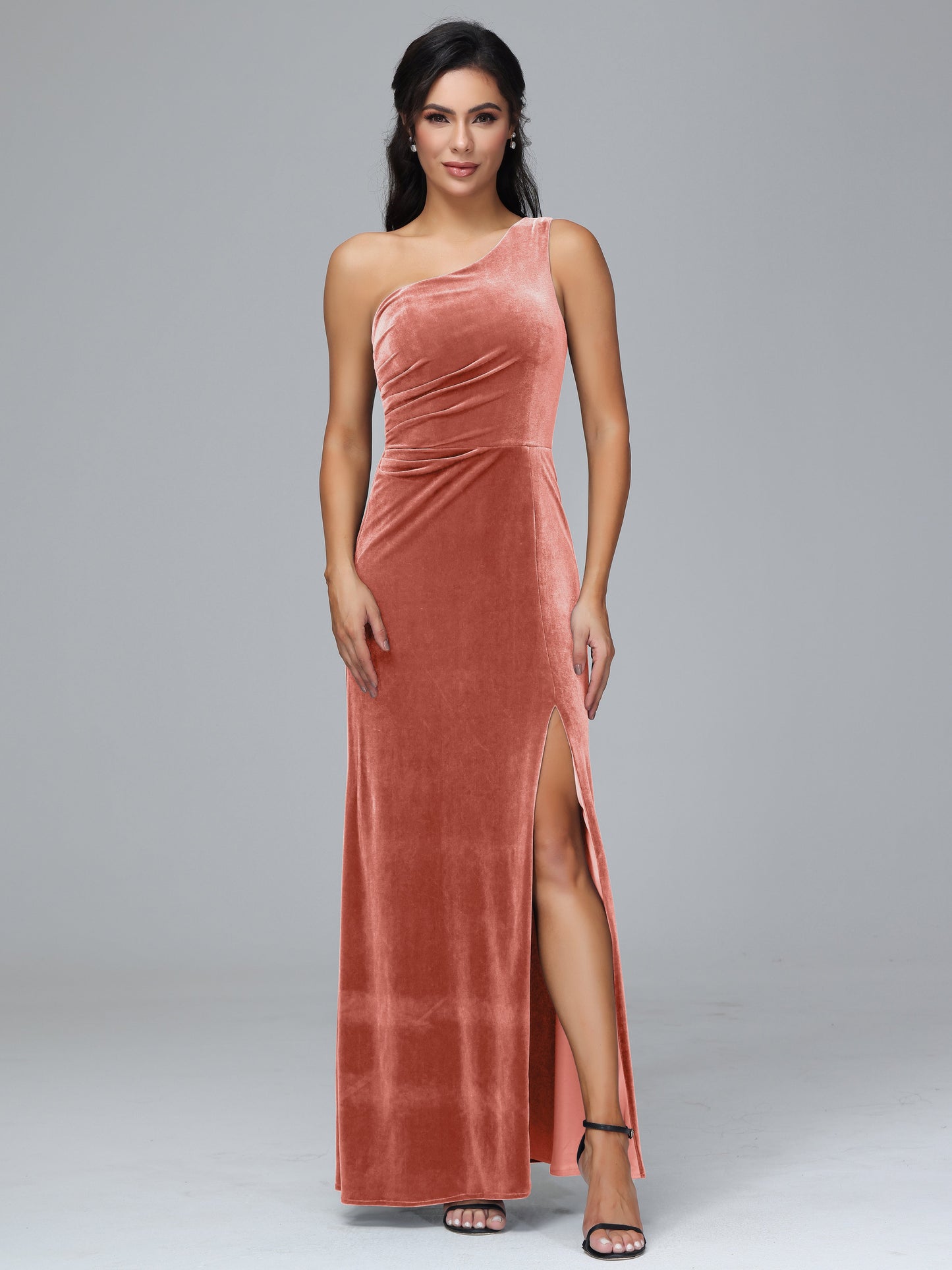 One Shoulder With Slit Velvet Bridesmaid Dress