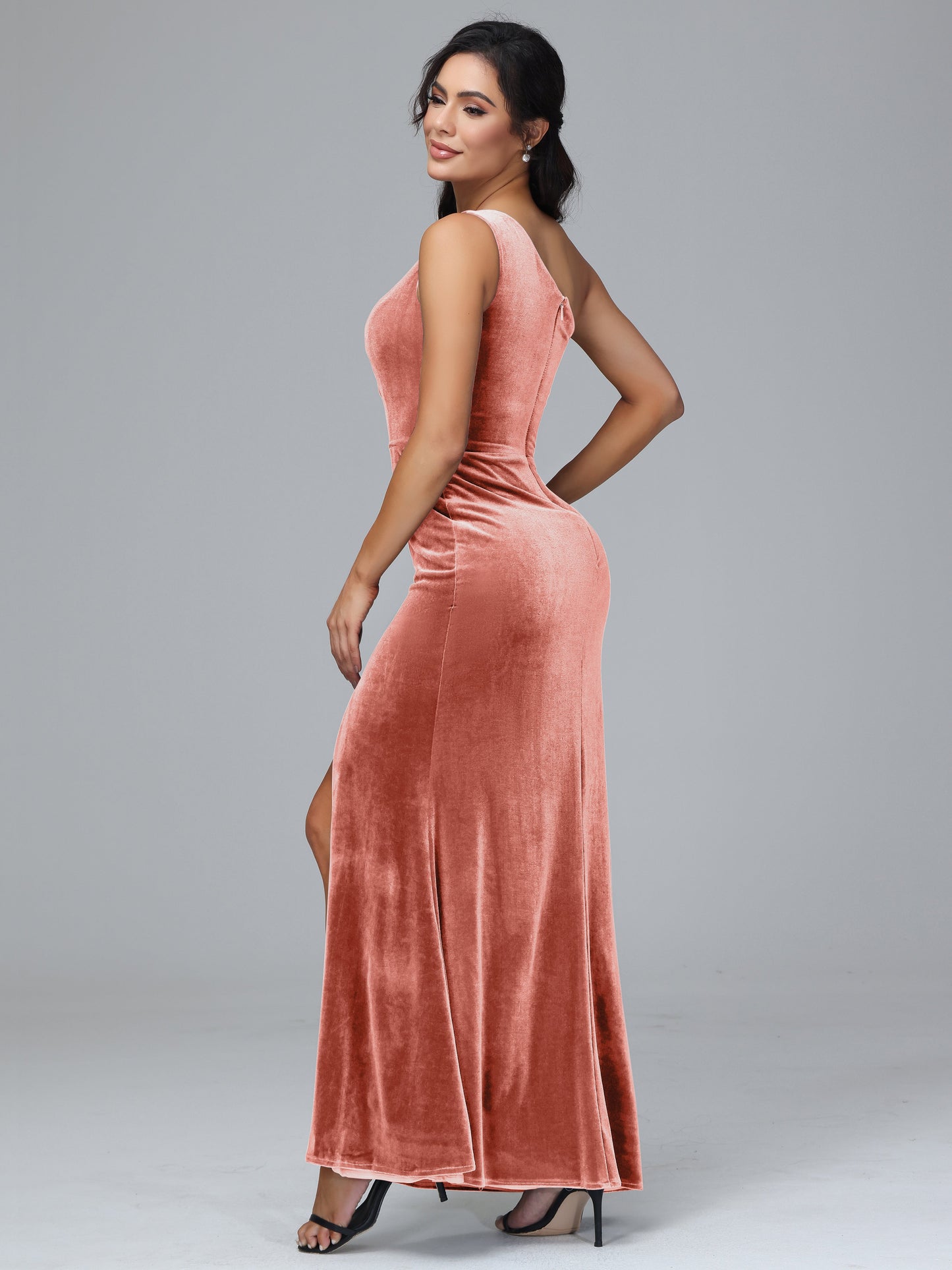 One Shoulder With Slit Velvet Bridesmaid Dress