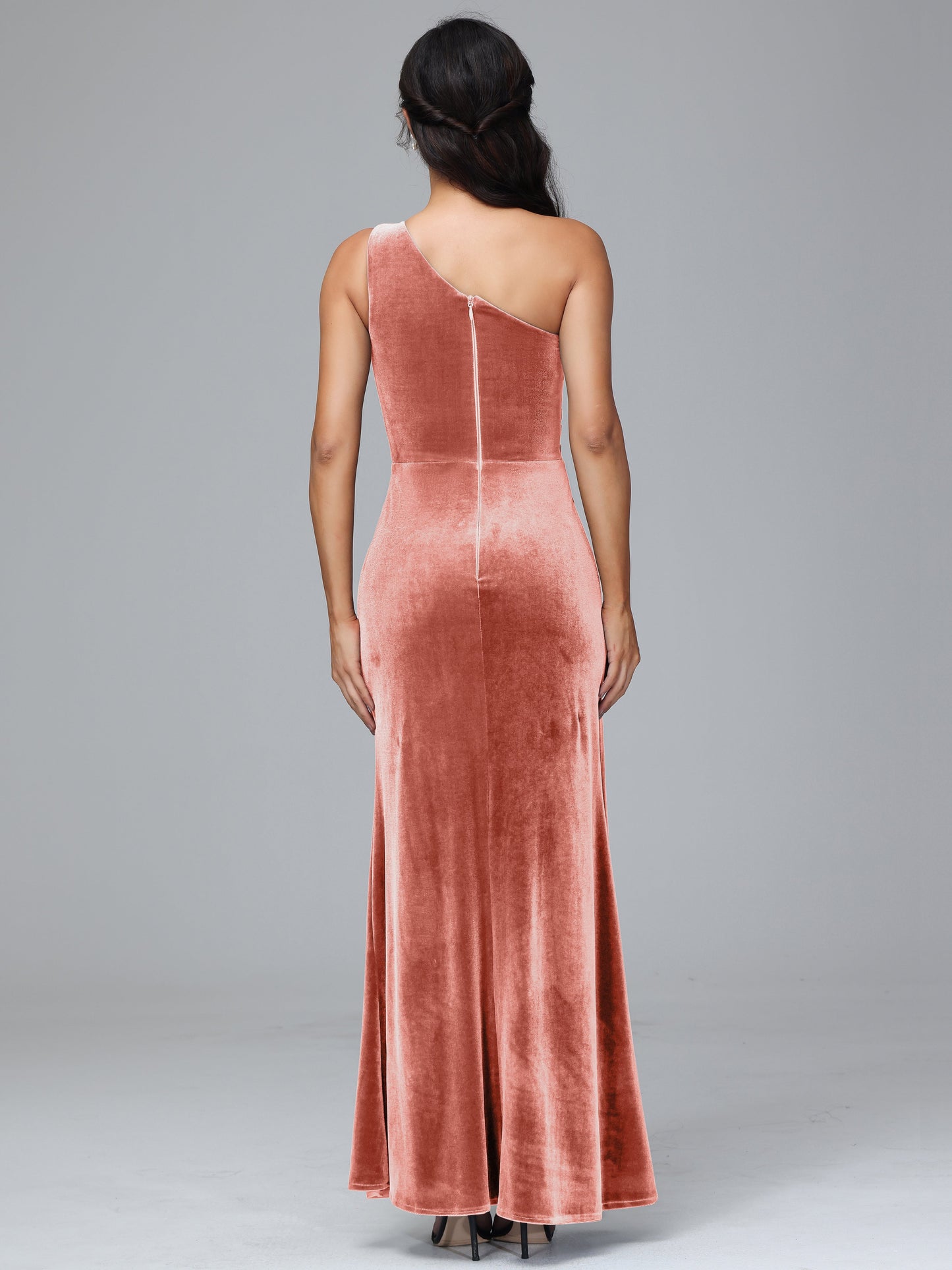 One Shoulder With Slit Velvet Bridesmaid Dress