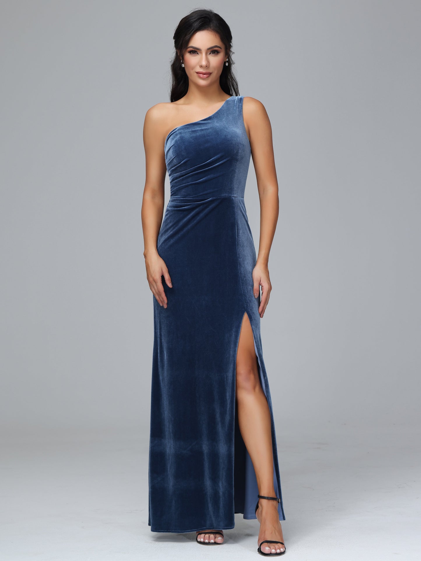 One Shoulder With Slit Velvet Bridesmaid Dress