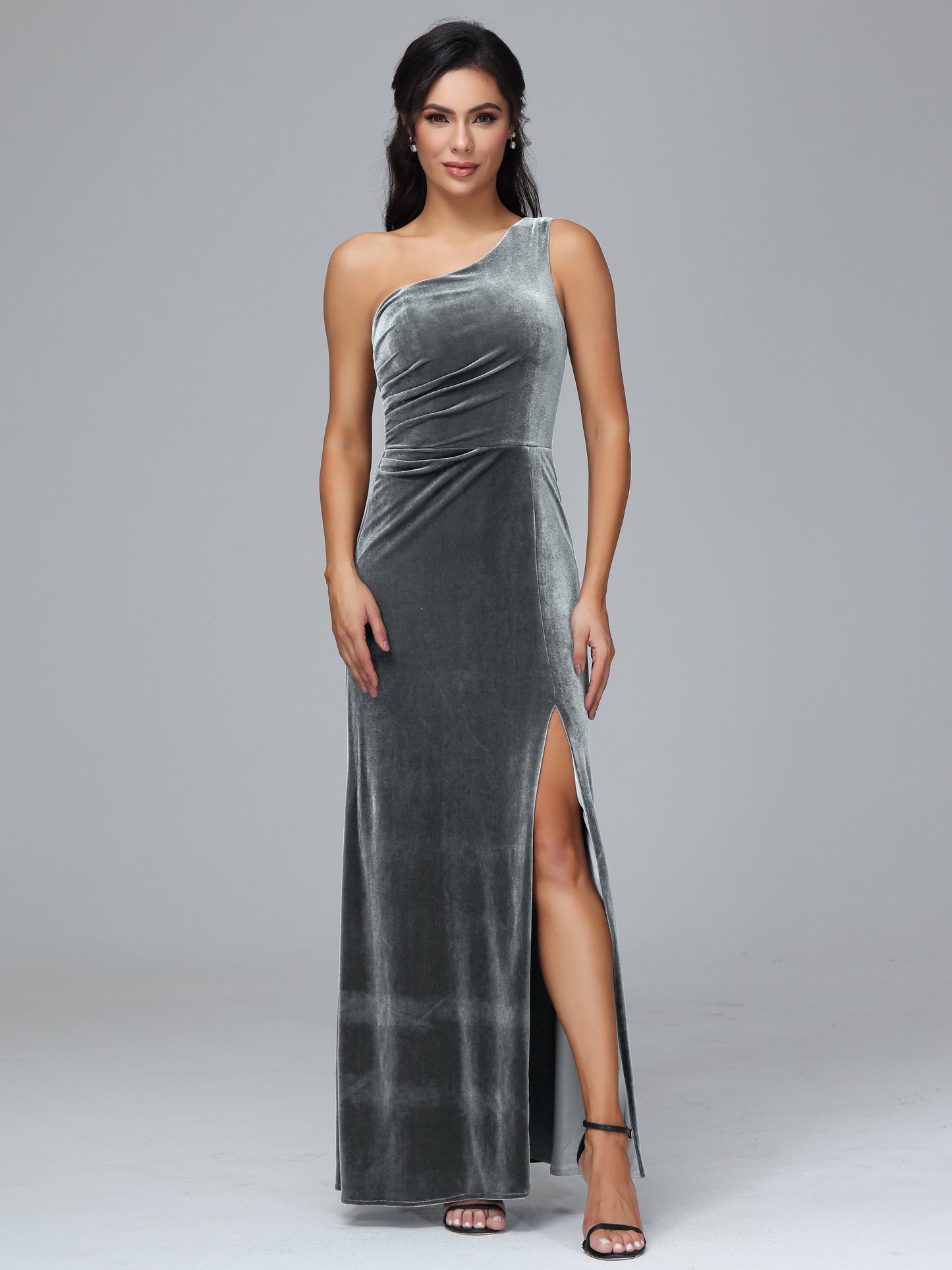 One Shoulder With Slit Velvet Bridesmaid Dress