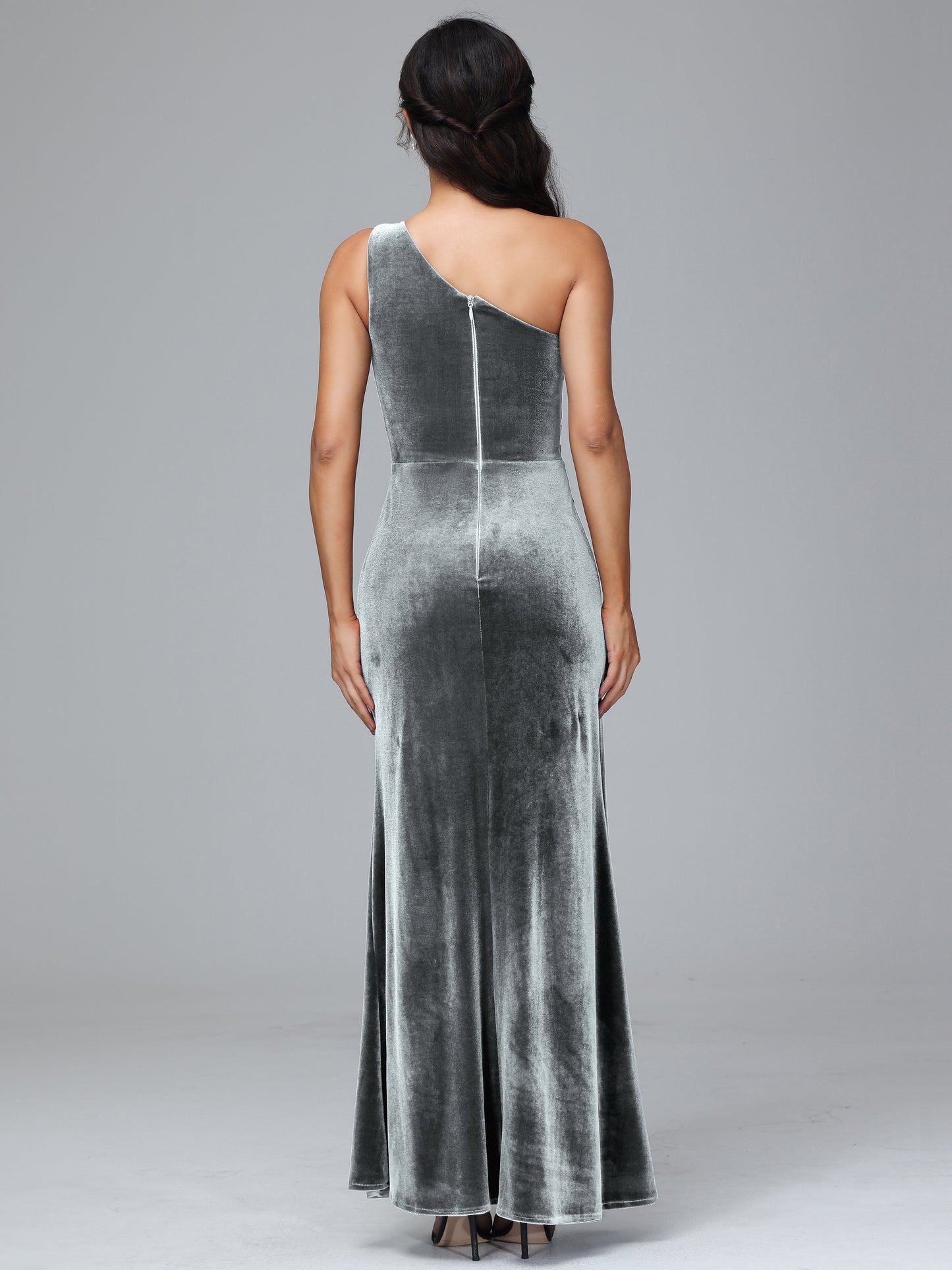One Shoulder With Slit Plus Size Velvet Bridesmaid Dress