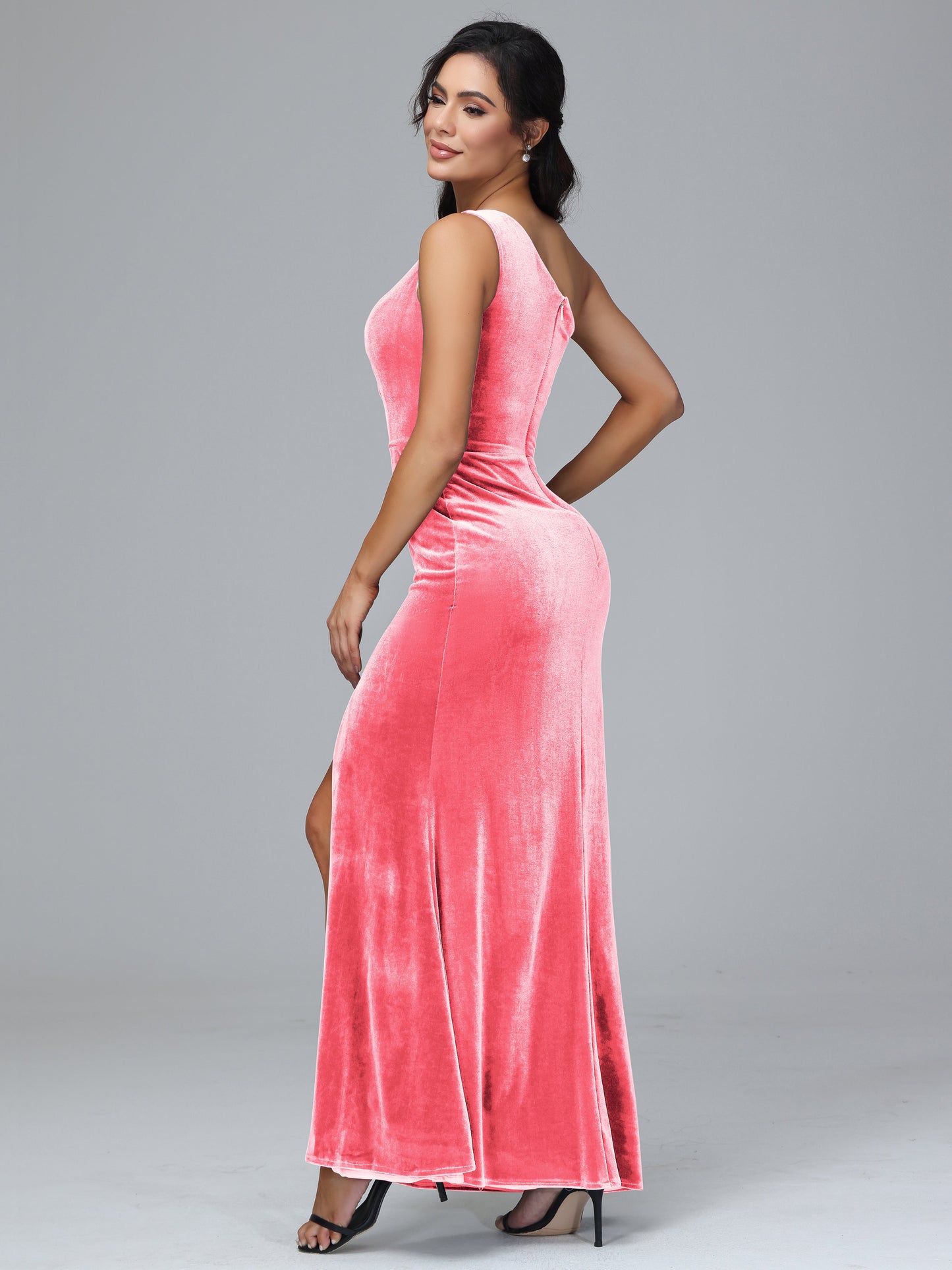 One Shoulder With Slit Velvet Bridesmaid Dress