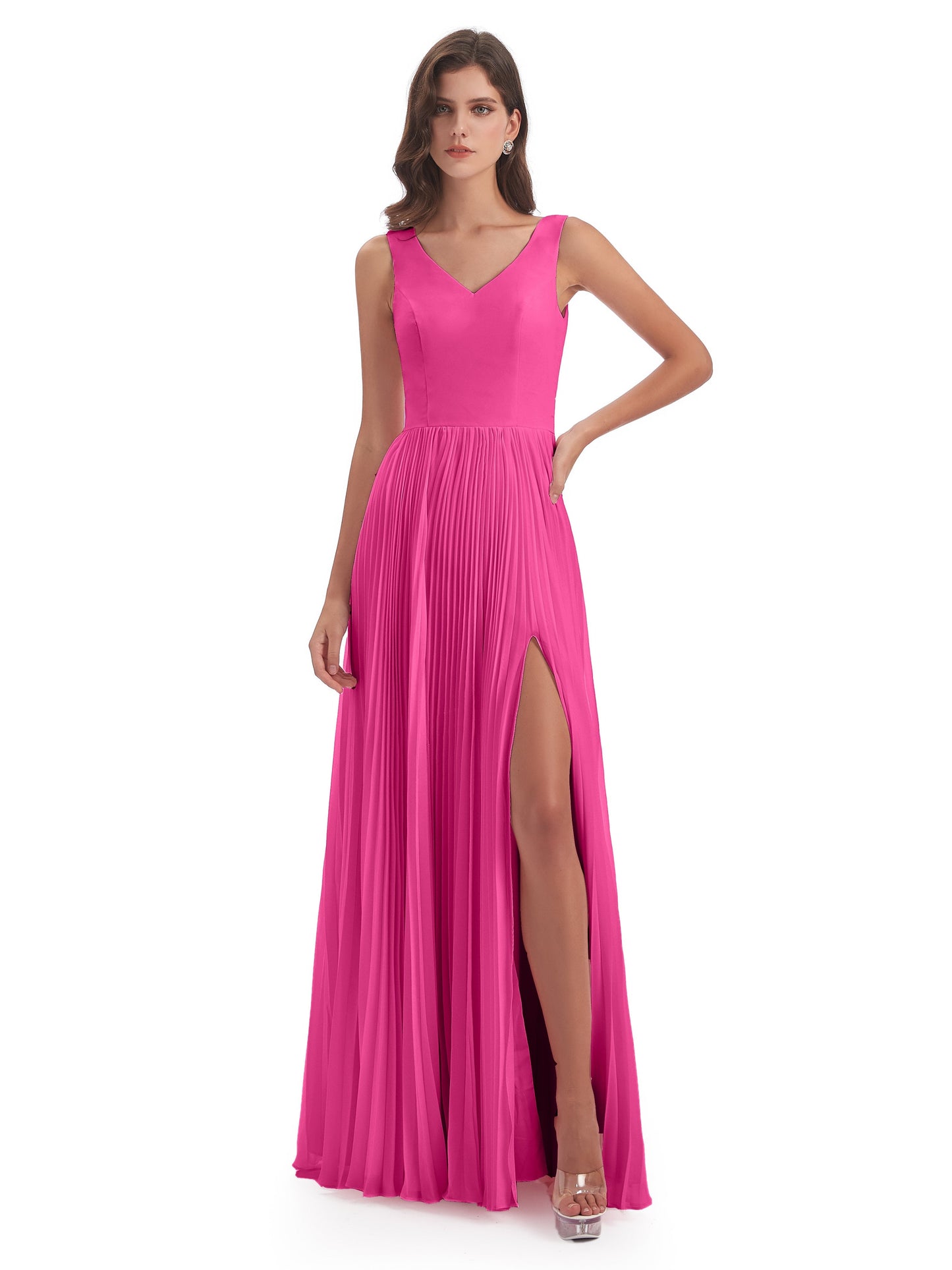 Kenya V-neck Split Chiffon Long Bridesmaid Dresses