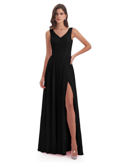 Kenya V-neck Split Chiffon Long Bridesmaid Dresses