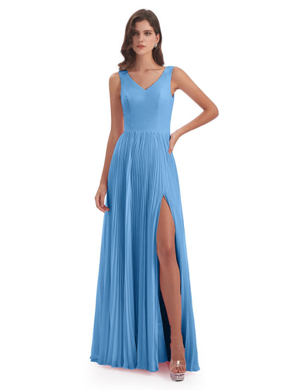 Kenya V-neck Split Chiffon Long Bridesmaid Dresses