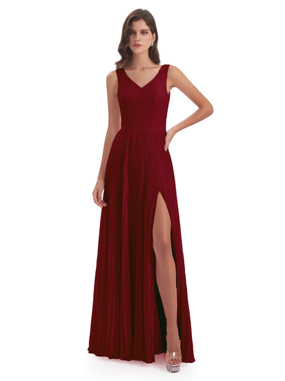 Kenya V-neck Split Chiffon Long Bridesmaid Dresses