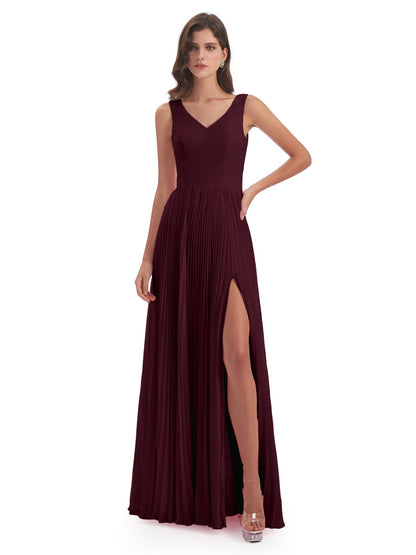 Kenya V-neck Split Chiffon Long Bridesmaid Dresses