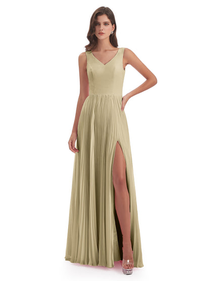 Kenya V-neck Split Chiffon Long Bridesmaid Dresses