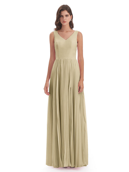 Kenya V-neck Split Chiffon Long Bridesmaid Dresses