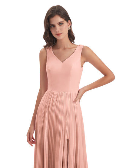 Kenya V-neck Split Chiffon Long Bridesmaid Dresses