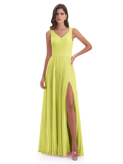 Kenya V-neck Split Chiffon Long Bridesmaid Dresses