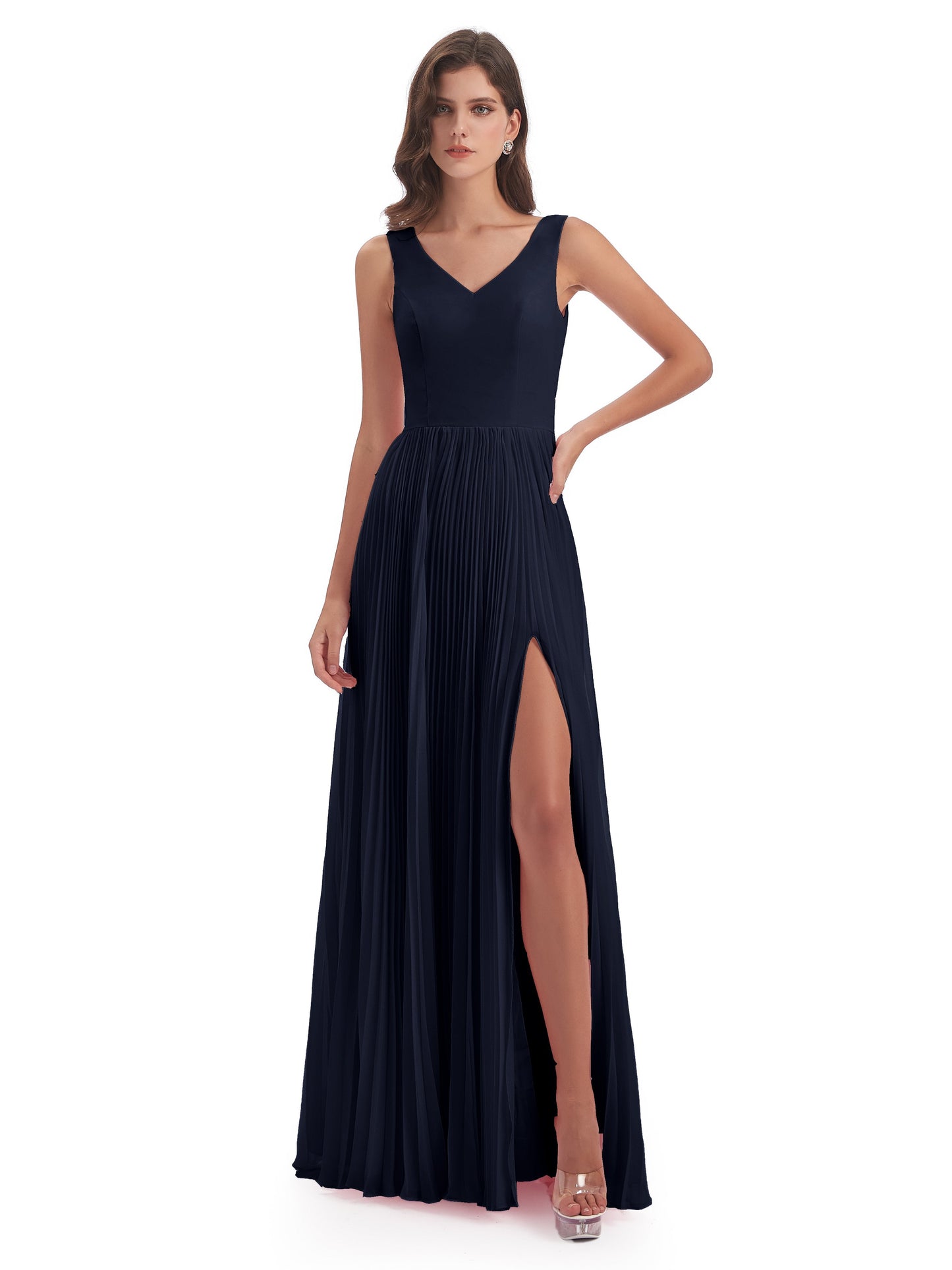 Kenya V-neck Split Chiffon Long Bridesmaid Dresses