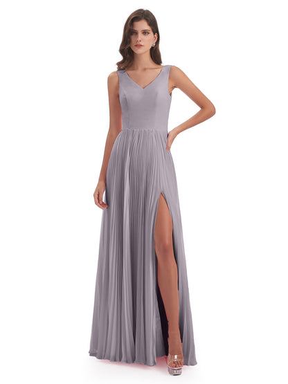 Kenya V-neck Split Chiffon Long Bridesmaid Dresses