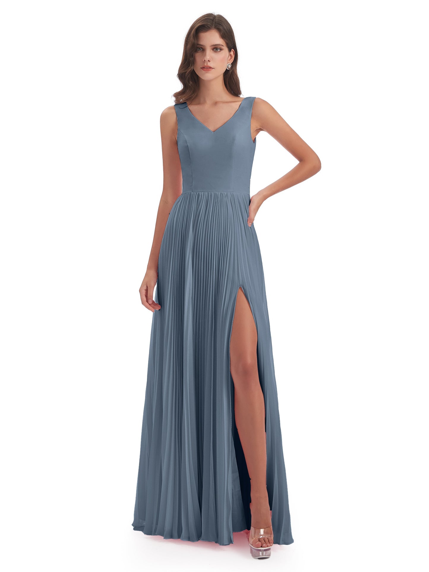 Kenya V-neck Split Chiffon Long Bridesmaid Dresses