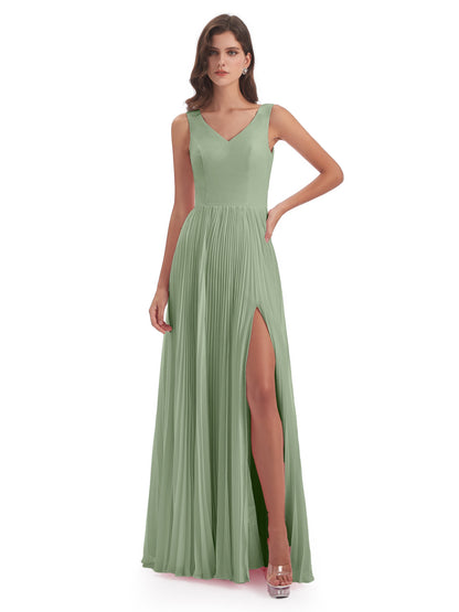 Kenya V-neck Split Chiffon Long Bridesmaid Dresses