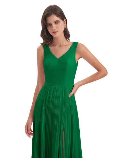 Kenya V-neck Split Chiffon Long Bridesmaid Dresses