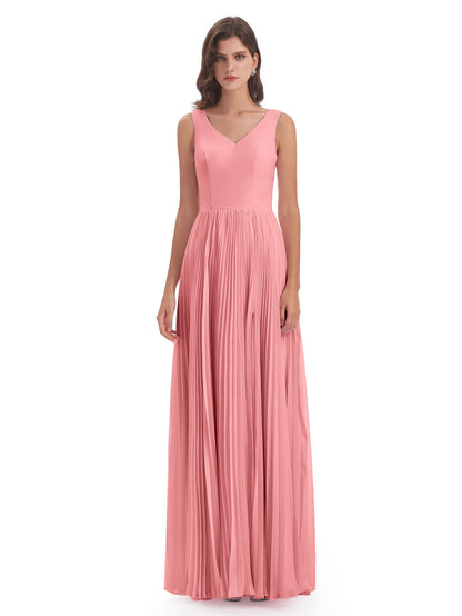 Kenya V-neck Split Chiffon Long Bridesmaid Dresses