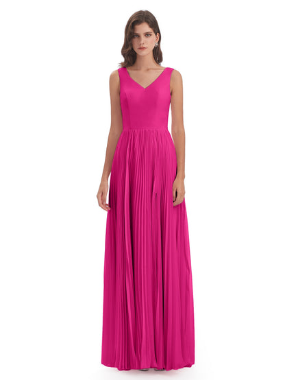 Kenya V-neck Split Chiffon Long Bridesmaid Dresses