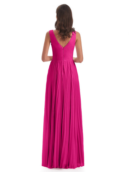 Kenya V-neck Split Chiffon Long Bridesmaid Dresses