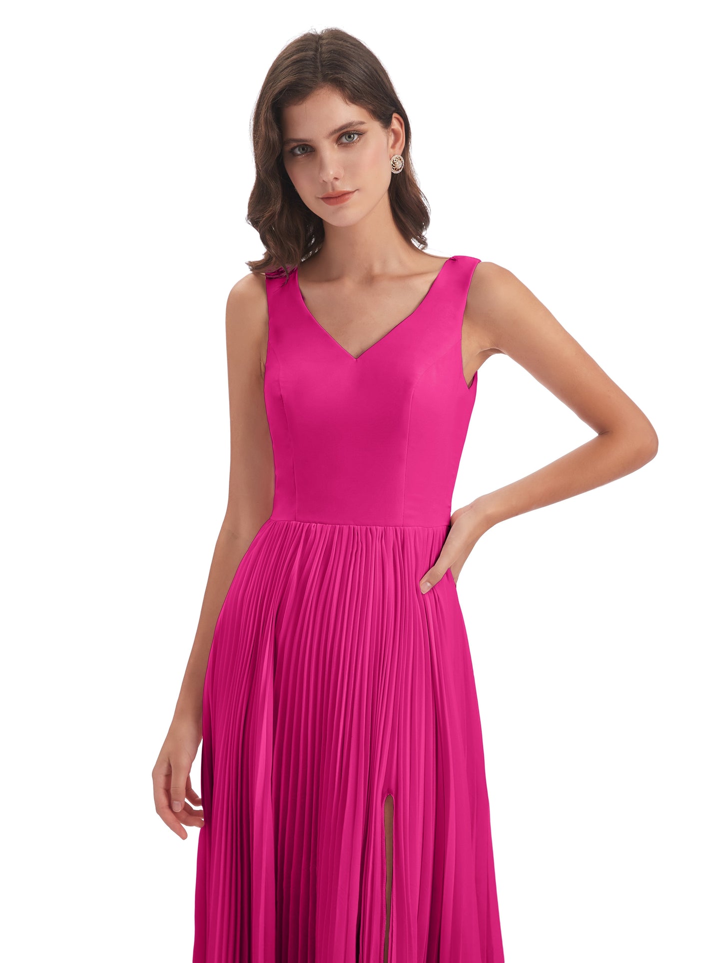Kenya V-neck Split Chiffon Long Bridesmaid Dresses