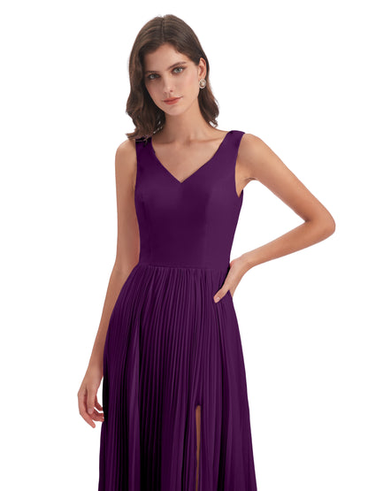 Kenya V-neck Split Chiffon Long Bridesmaid Dresses