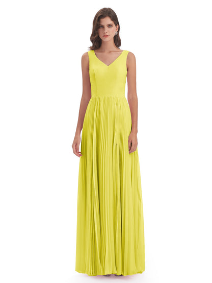 Kenya V-neck Split Chiffon Long Bridesmaid Dresses