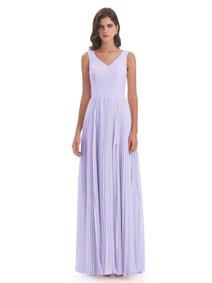 Kenya V-neck Split Chiffon Long Bridesmaid Dresses