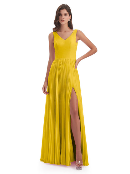 Kenya V-neck Split Chiffon Long Bridesmaid Dresses