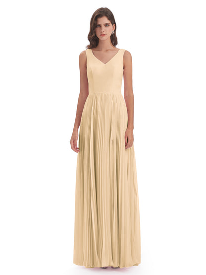 Kenya V-neck Split Chiffon Long Bridesmaid Dresses