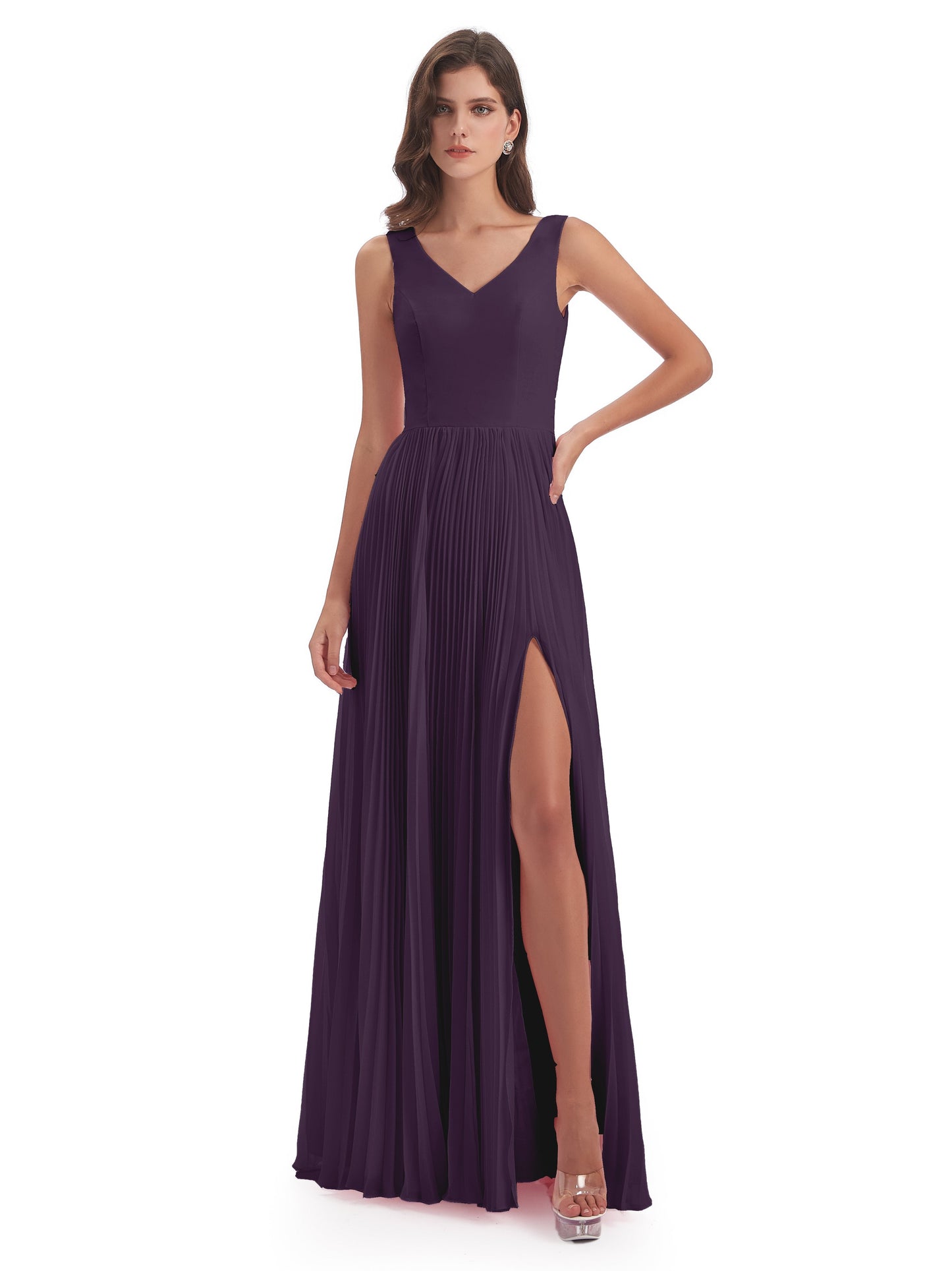 Kenya V-neck Split Chiffon Long Bridesmaid Dresses
