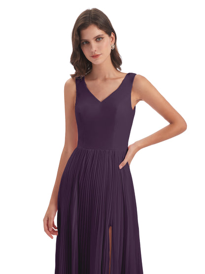 Kenya V-neck Split Chiffon Long Bridesmaid Dresses