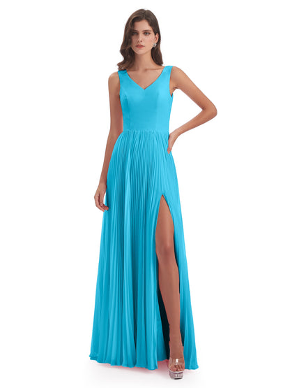 Kenya V-neck Split Chiffon Long Bridesmaid Dresses