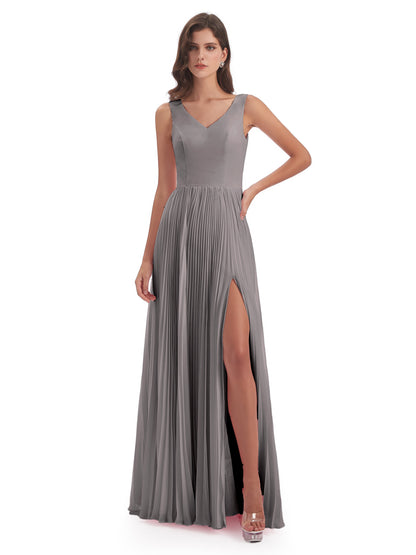 Kenya V-neck Split Chiffon Long Bridesmaid Dresses