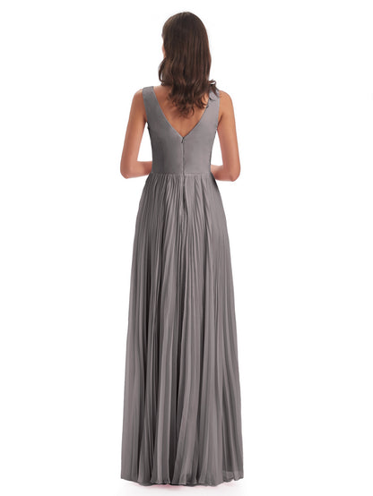 Kenya V-neck Split Chiffon Long Bridesmaid Dresses