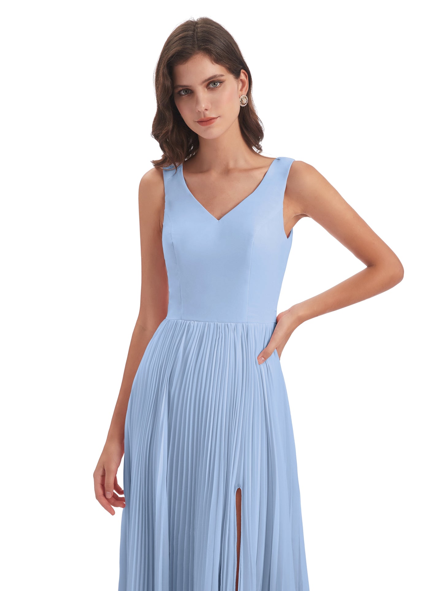 Kenya V-neck Split Chiffon Long Bridesmaid Dresses