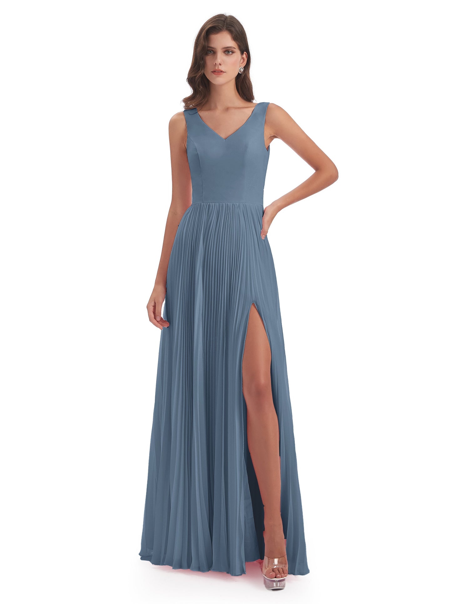 Kenya V-neck Split Chiffon Long Bridesmaid Dresses