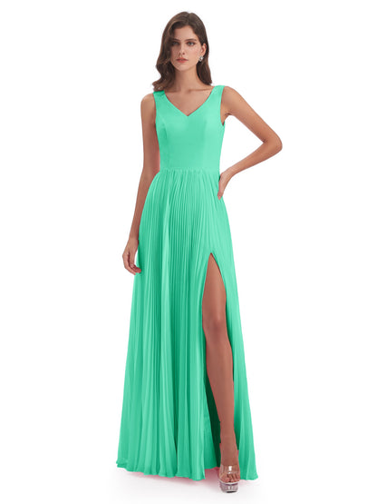 Kenya V-neck Split Chiffon Long Bridesmaid Dresses